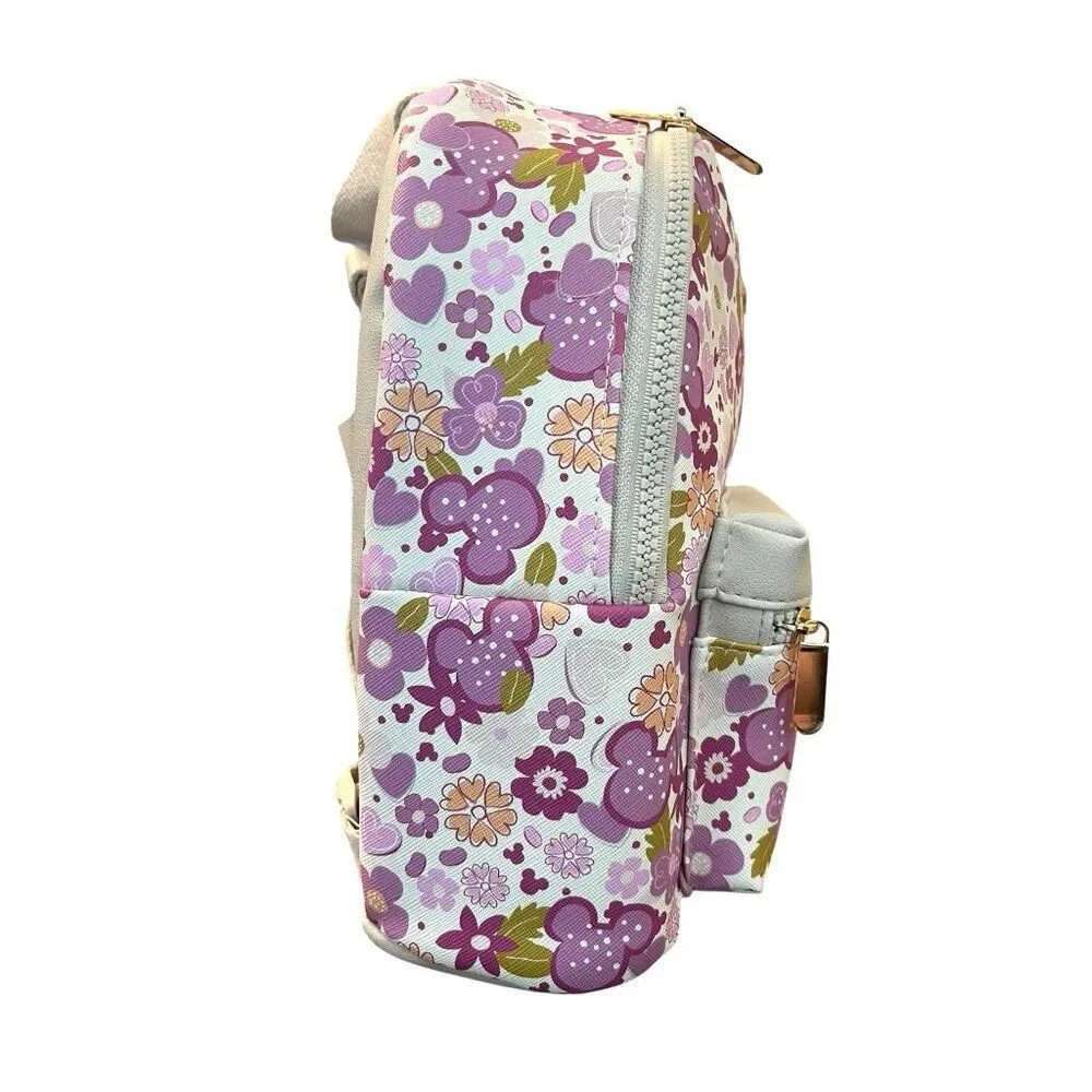 Disney Pink Floral Mini Backpack Mickey Mouse Ears Print Hearts Bioworld NWT - Picture 3 of 7